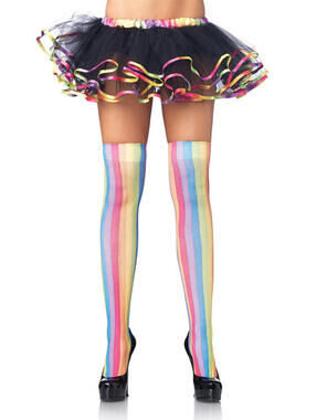 LEG AVENUE Rainbow Striped Thigh Highs